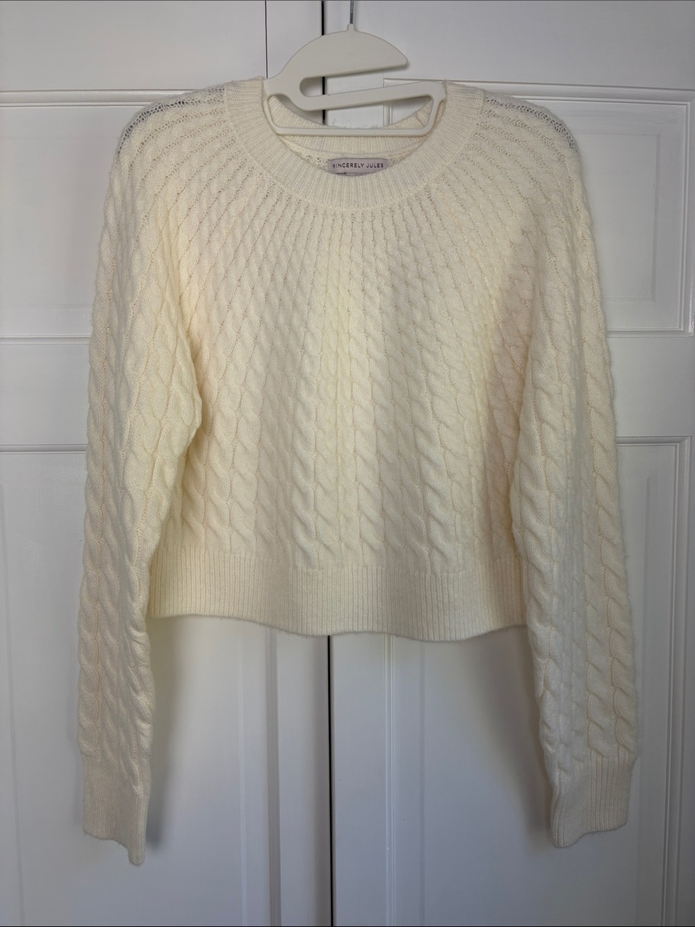 Sincerly Jules Cream Cable Crewneck Sweater, Size Medium